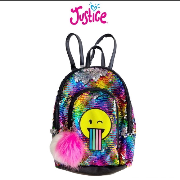 Sequin Rainbow Emoji Small Backpack - Picture 1 of 9